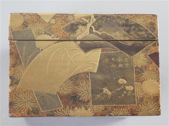 A fine Japanese multi-technique lacquer rectangular box, Meiji period, width 10.7cm